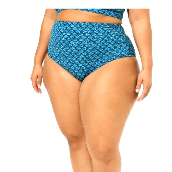 High Waist Smooth Swim Bottom mermaid scale plus size 3x Teal - Picture 1 of 8